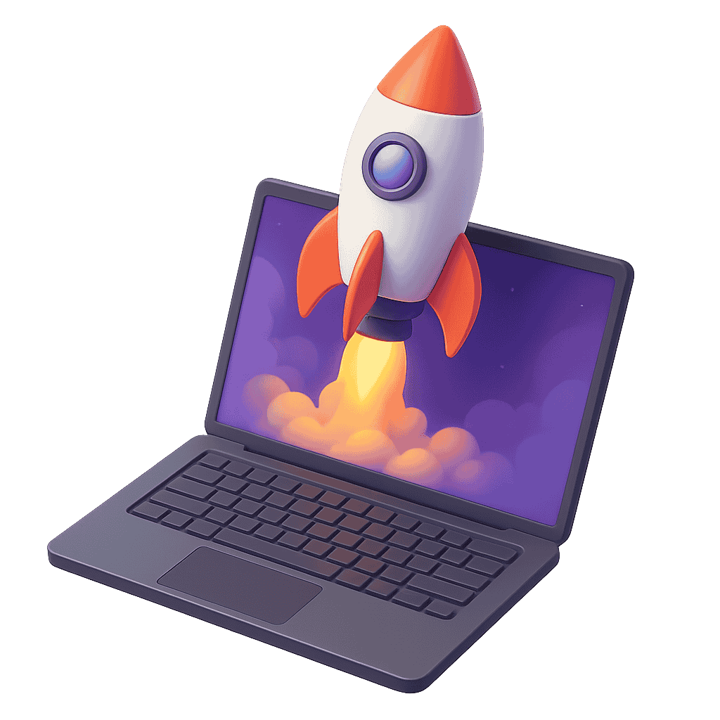 Rocket launching from laptop, symbolizing SEO boost